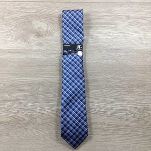 JF J. Ferrar Blue Plaid w Clip Narrow Tie